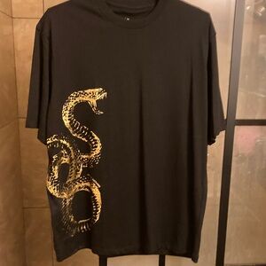 Armani Exchange Black Tee with Gold Snake Motif
